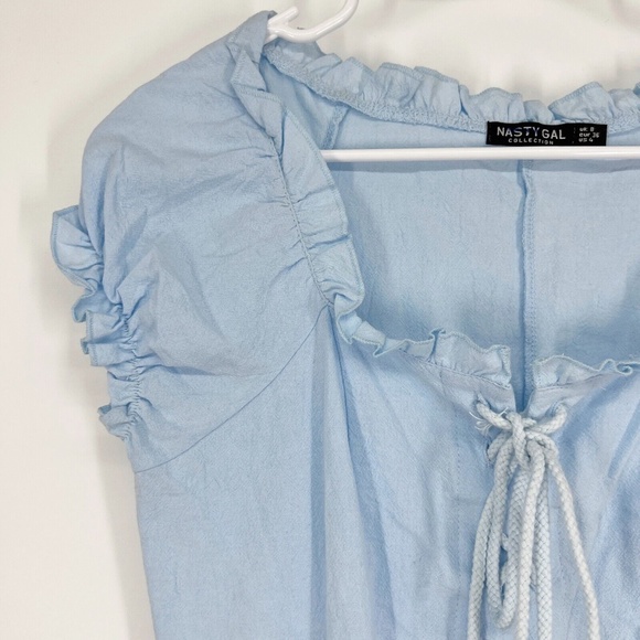 Nasty Gal Dress Chambray Lace Up Mini Short Sleeve - Picture 5 of 11